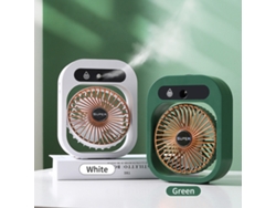 Ventilador portátil recargable por USB con 3 velocidades y función de nebulización.