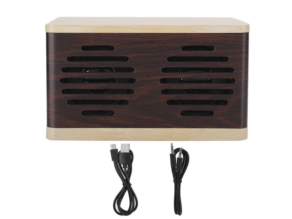 Altavoz Bluetooth Portátil Con Subwoofer De Acabado De Madera D7 Con Cable De Audio Y Carga