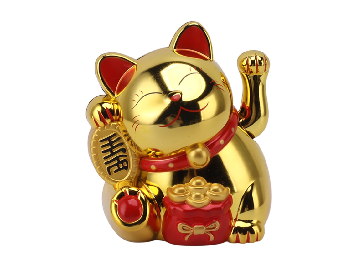 Gato Eléctrico De La Suerte Con Brazo Oscilante Decorativo, De Plástico, 14 Cm, Dorado Mly11020-4