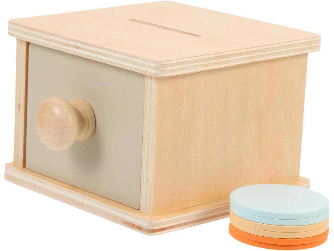 Hucha de madera colorida para niños: juguete educativo para el desarrollo de la motricidad fina y la coordinación mano-ojo. CHABERLU
