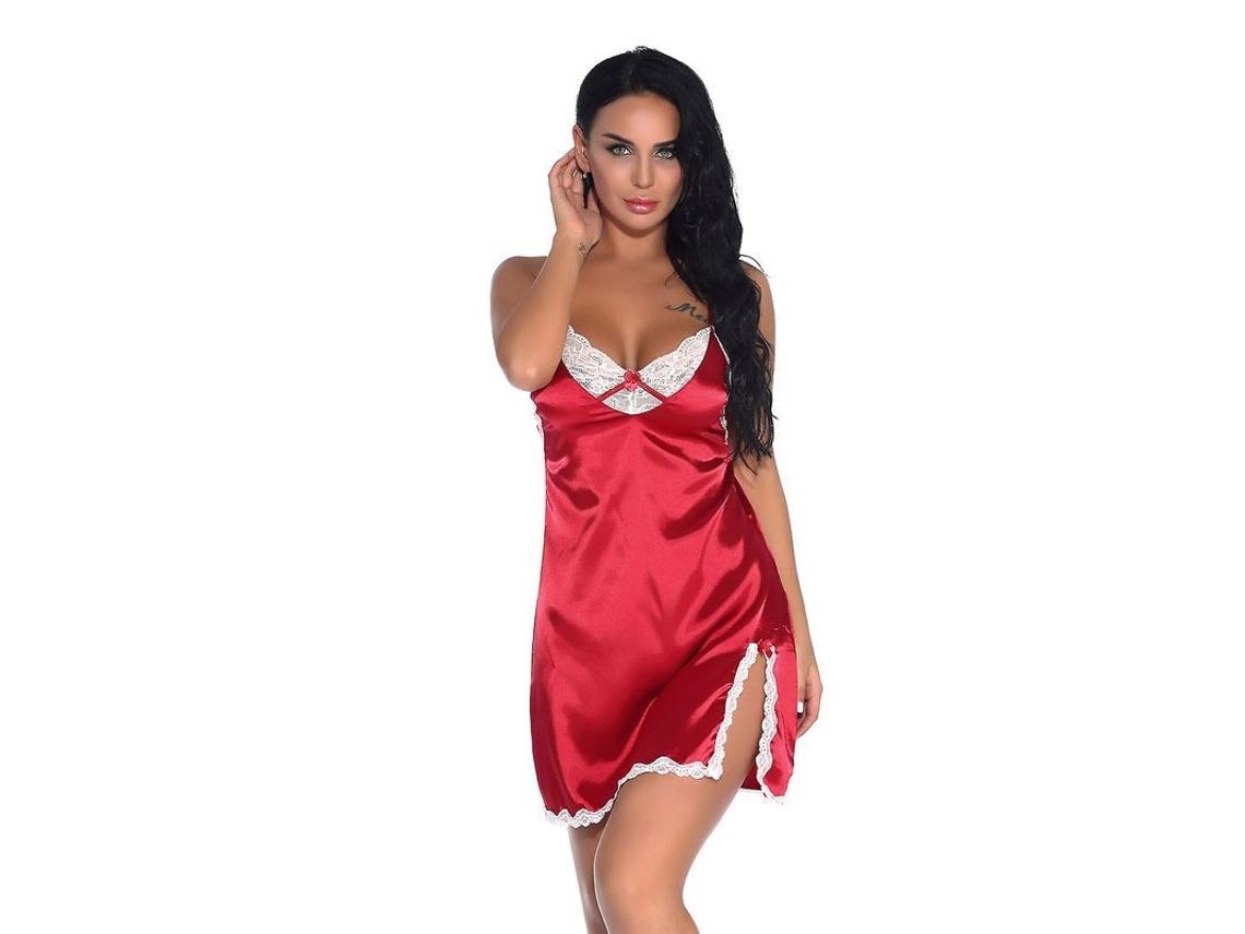 2026-conjunto De Lencería De Encaje Para Mujer Con Vestido Nocturno V-neck Y Tanga Ropa Interior Nocturna