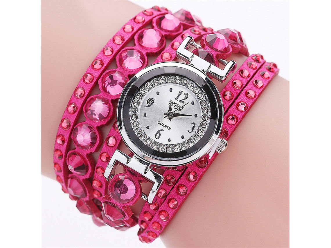 Relógio De Pulso Feminino Masculino Quartz Analógico De Lazer Fashion Roxo Com Strass
