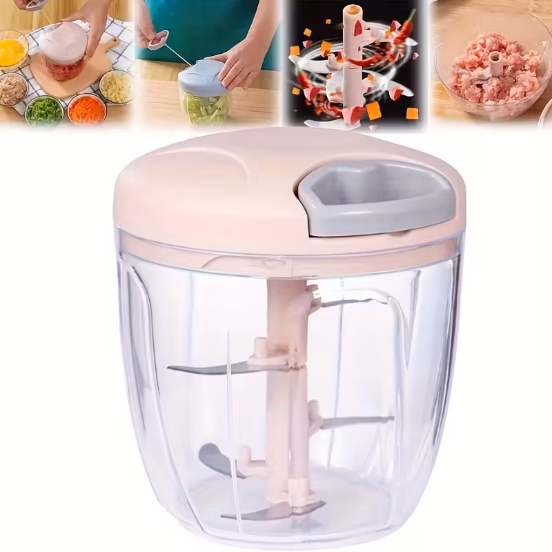 900 Ml - Picadora Manual De Alimentos Con Cordón - Prensa De Ajos Y Procesador De Frutas Y Verduras De Material Pet Duradero