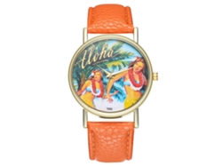 Reloj De Pulsera Retro Para Mujer Con Esfera Redonda Y Movimiento De Cuarzo Naranja.
