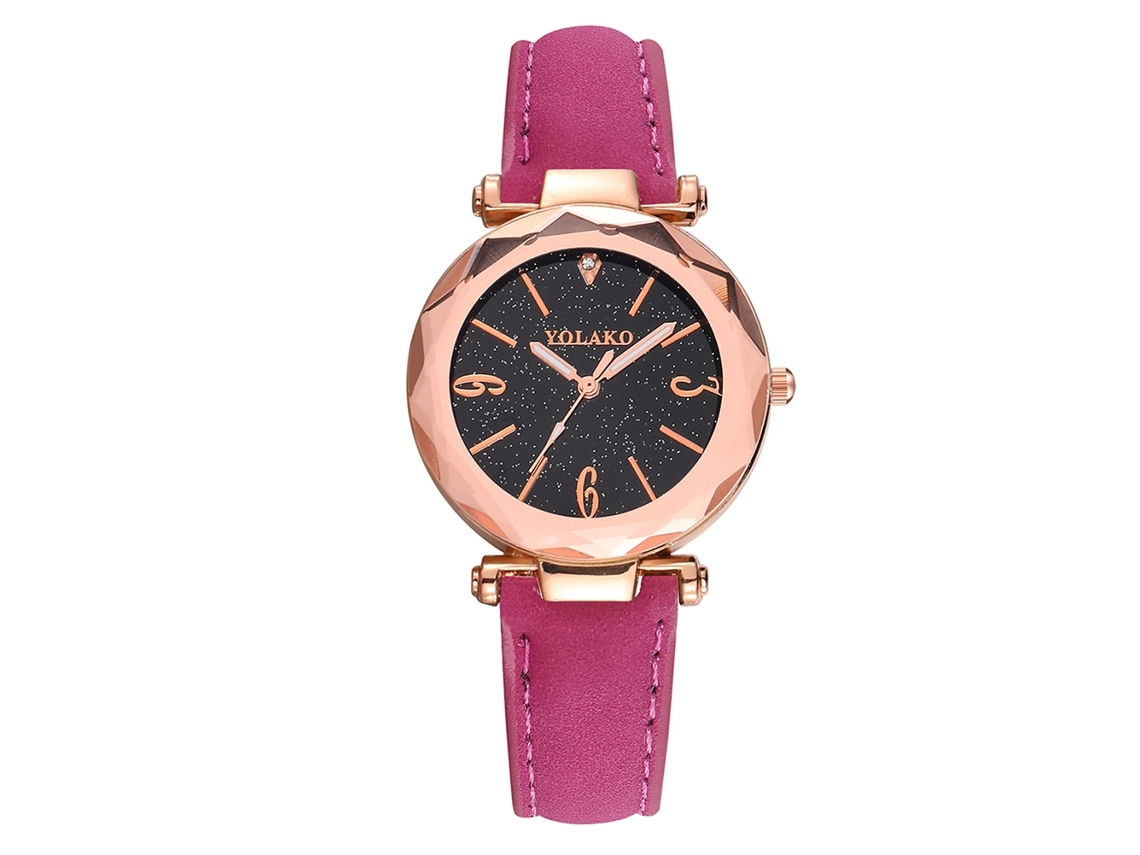 Reloj De Pulsera De Cuarzo Para Mujer Yolako Con Correa De Piel Sintética Rosa Y Roja.