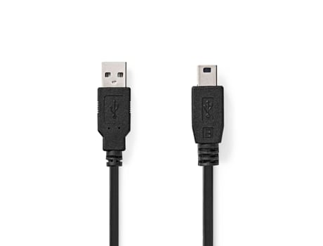 Cable USB USB 2.0 USB-A macho USB Mini-B de 5 pines macho 480Mbps Niquelado 1,00m Redondo PVC Negro Caja NEDIS