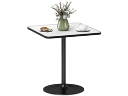 Mesa de comedor cuadrada de 70x70 cm con efecto mármol blanco.