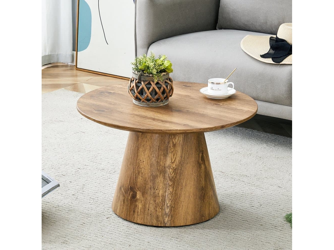 Mesa De Café Redonda 60 Cm - Mdf Con Acabado Madera, Ideal Salón Y Balcón - Natural