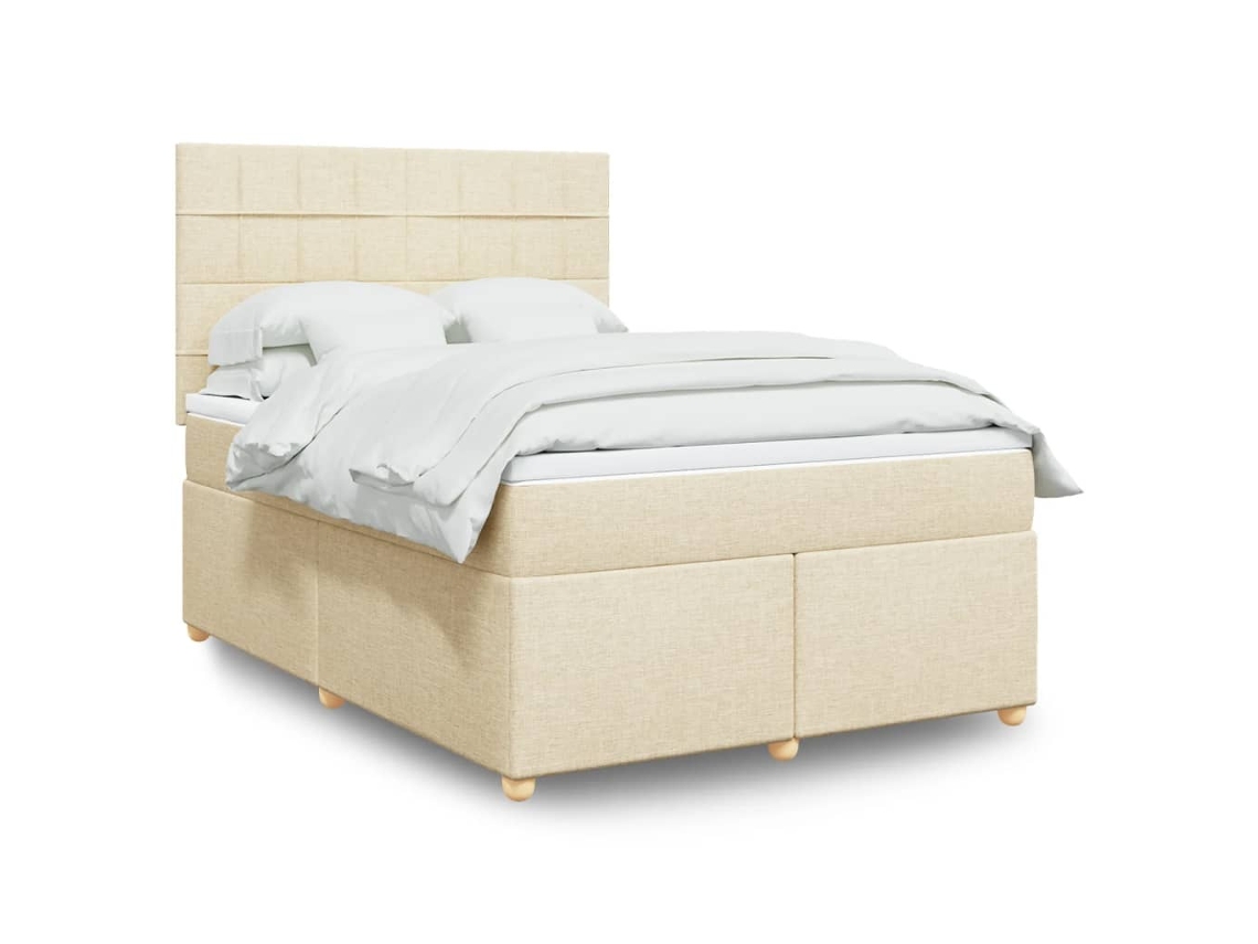 Cama Box Spring Con Colchón Tela Color Crema 160x200 Cm