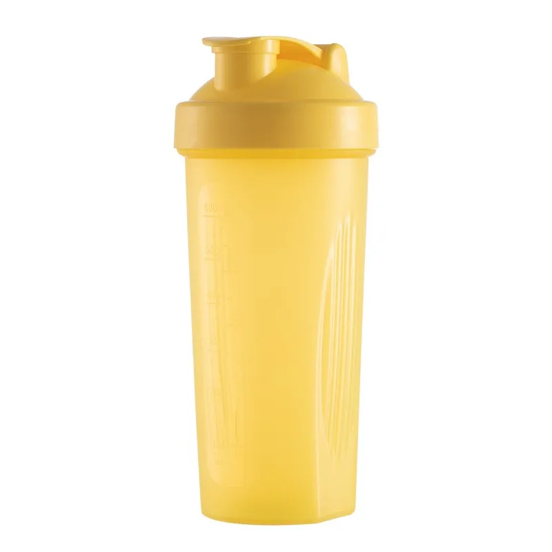 Botella Portátil De Proteína En Polvo A Prueba De Fugas (amarilla), De 600 Ml, Con Báscula Y Vaso Mezclador.