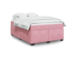 Cama Box Spring Con Colchón Terciopelo Rosa 140x190 Cm