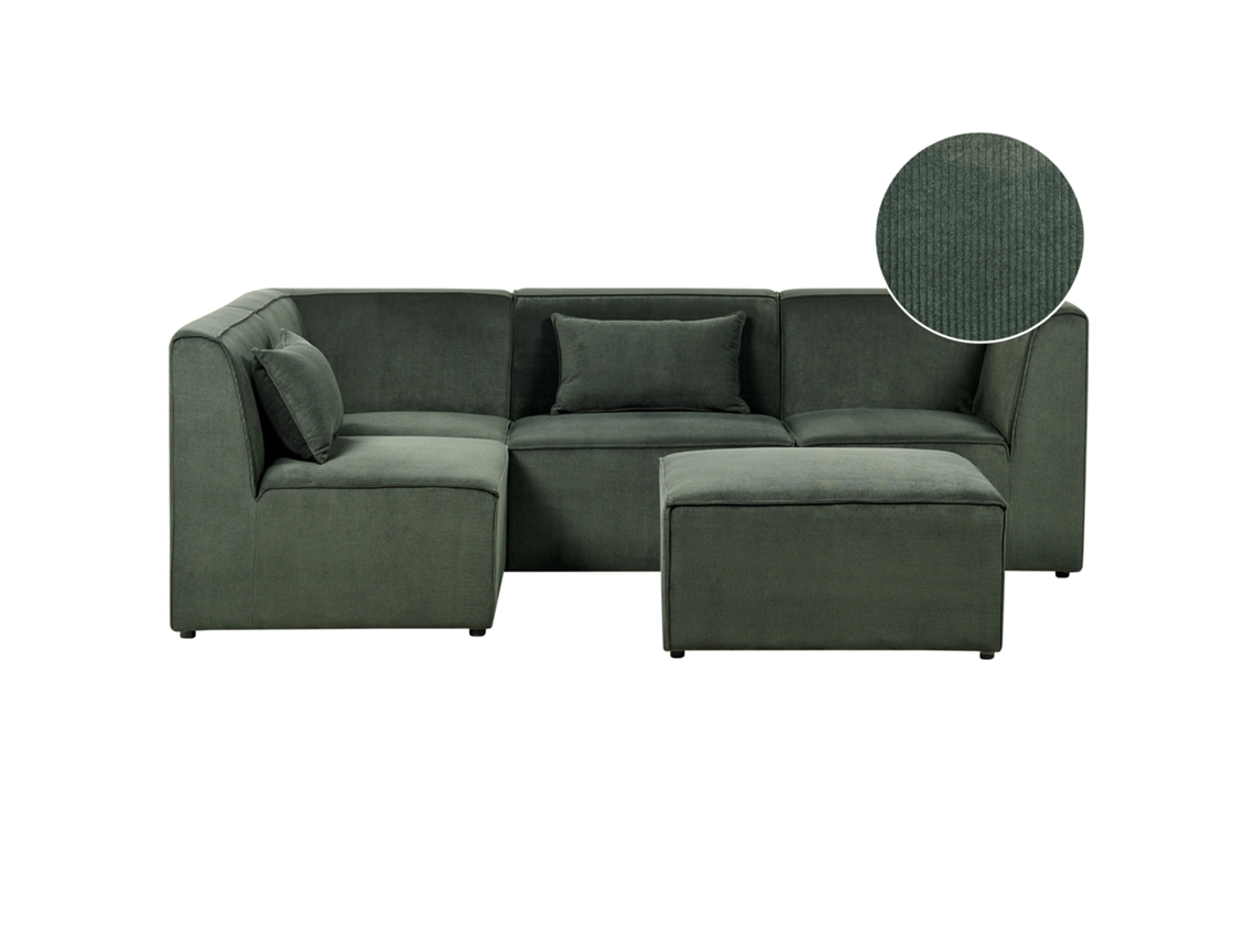 Sofá con reposapiés BELIANI Lemvig de Pana Verde 250x166x78