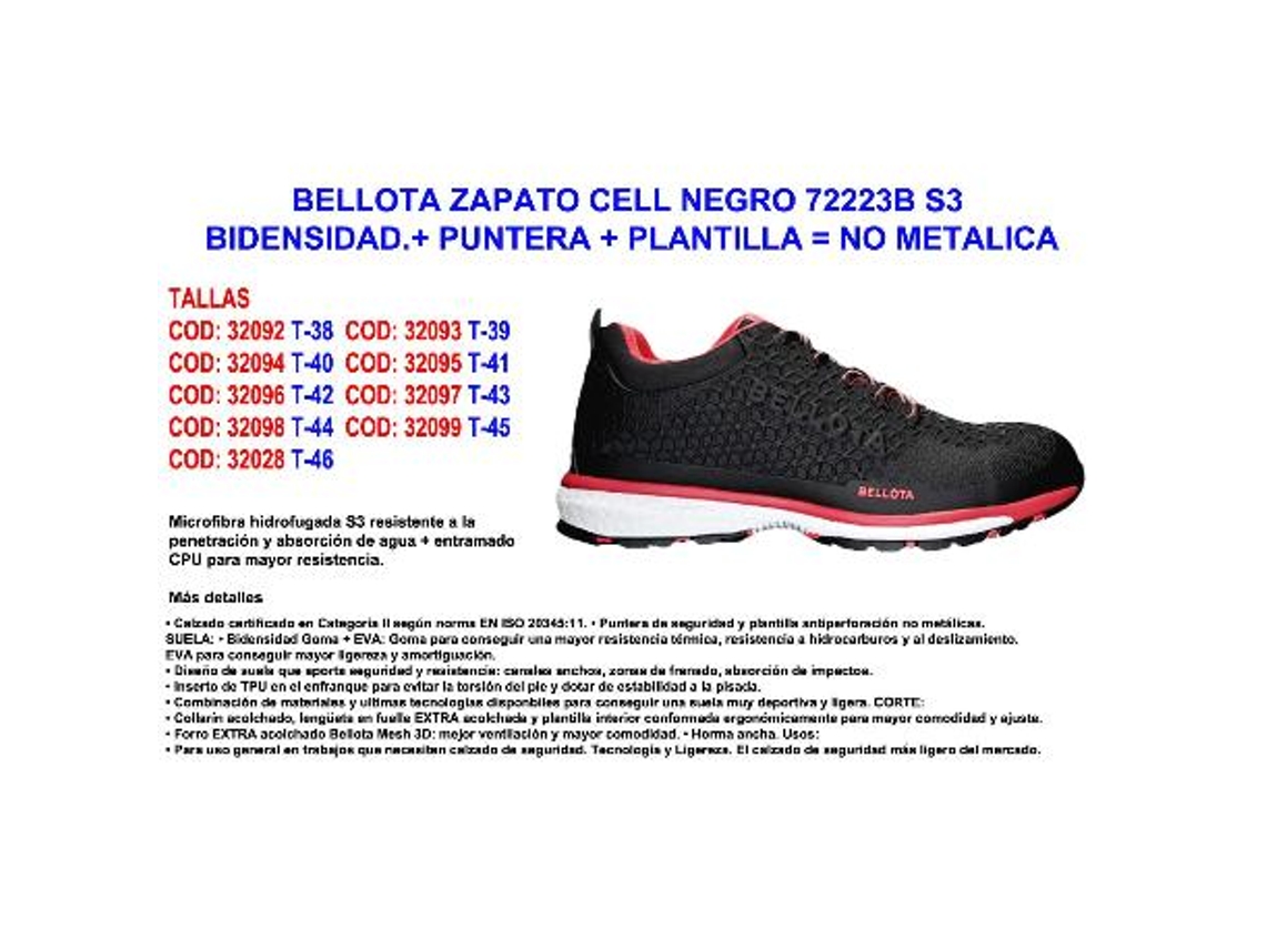 Bellota zapato cell 72223b-n  41 s3 bidens.+punt+plant no metal