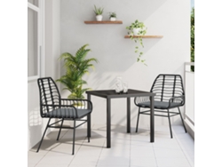 Juego de comedor de jardín de 3 piezas con cojines de ratán negro y poliéster Lovely Home