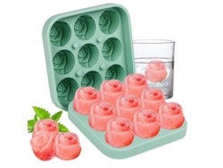 2026-34507-bandeja De Hielo De Silicona Con Tapa 9 Cavidades Forma De Rosa Flor