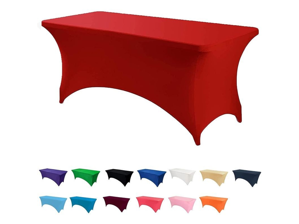 Rebe-funda De Mesa Elástica Rectangular De Spandex 6ft Lavable Para Mesa Trestle Rojo