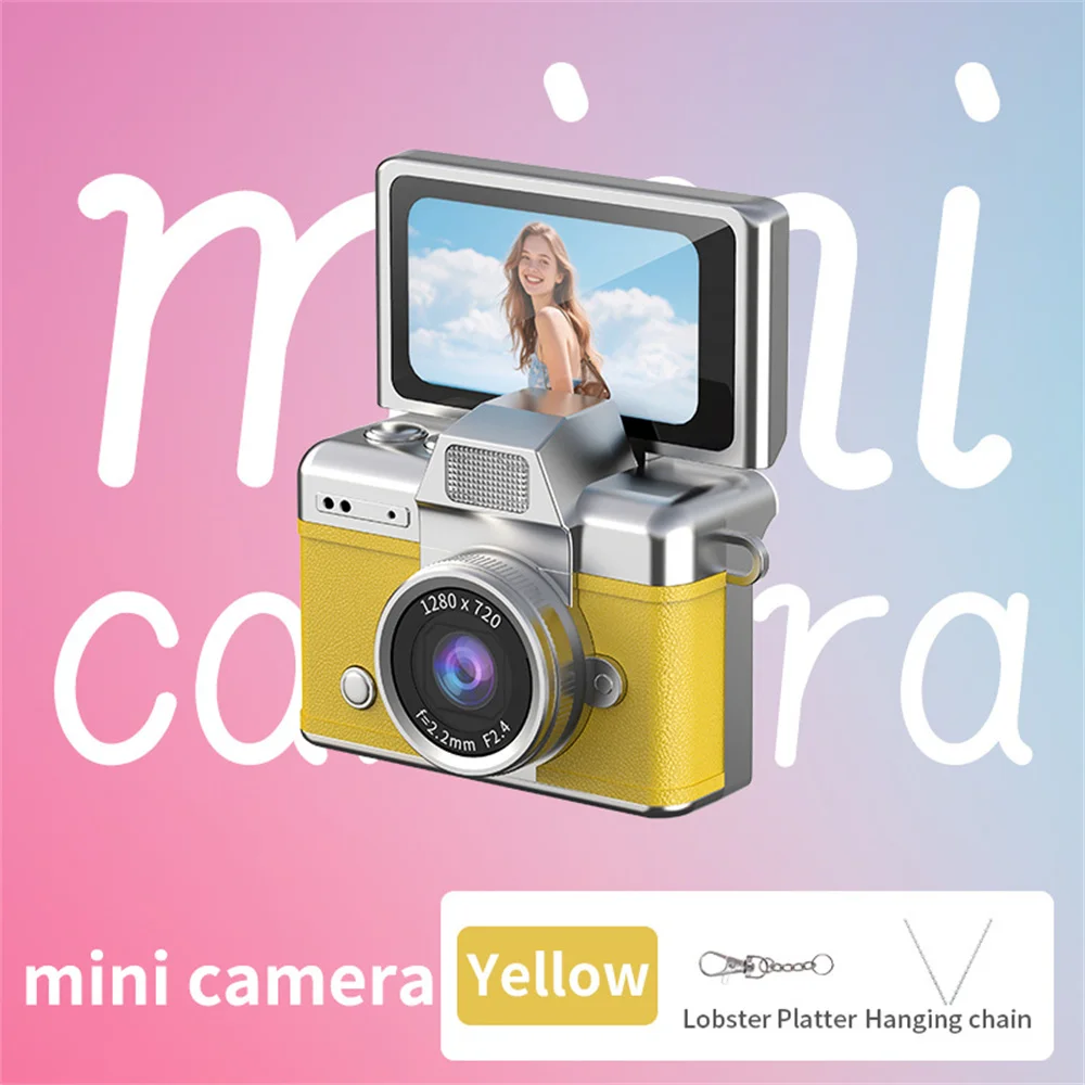 (amarillo-8g) Mini Cámara Digital De Mano Con Pantalla Selfie Giratoria 180°, Flash Y Múltiples Filtros.
