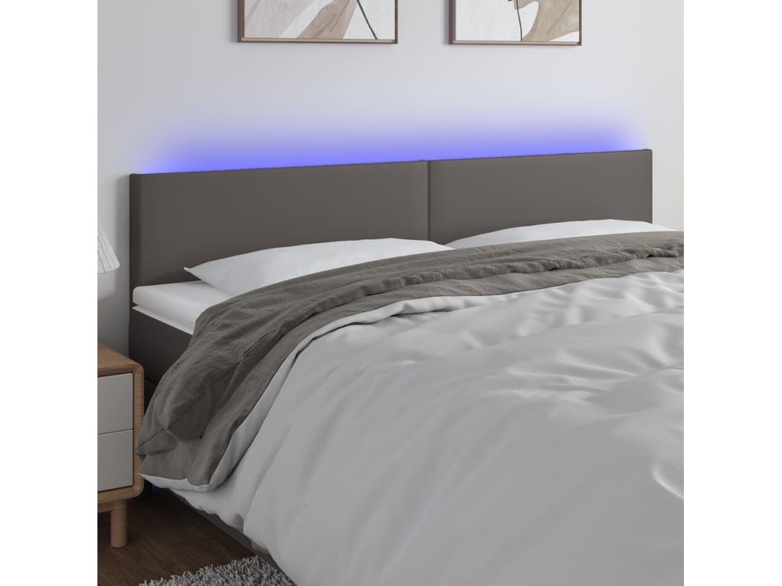 Cabecero Con Led Cuero Sintético Gris 180x5x78/88 Cm