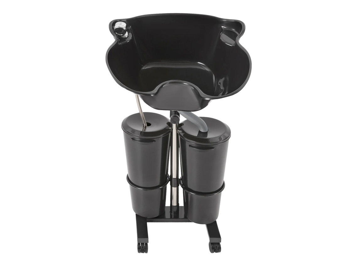 Lavabo portátil para champú, altura ajustable de 100 a 145 cm, diseño de doble cubeta, color negro OEM