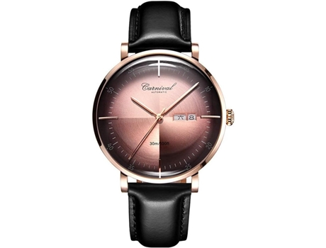 VEANXIN Brands Reloj automático con fecha y correa de cuero para hombre-Rosa Marrón