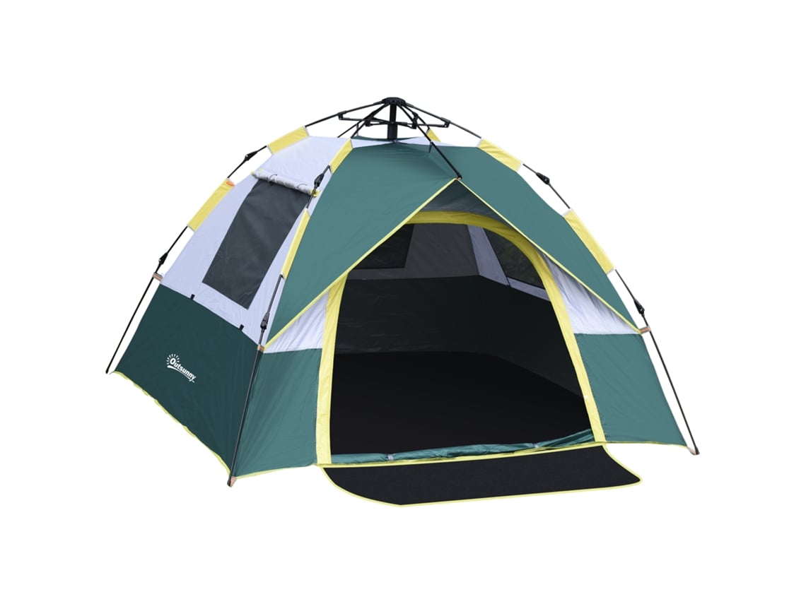 Tienda De Campaña Tipo Domo Para 3 Personas, Poliéster Verde, 205x195x135cm, Estacas Incluidas.