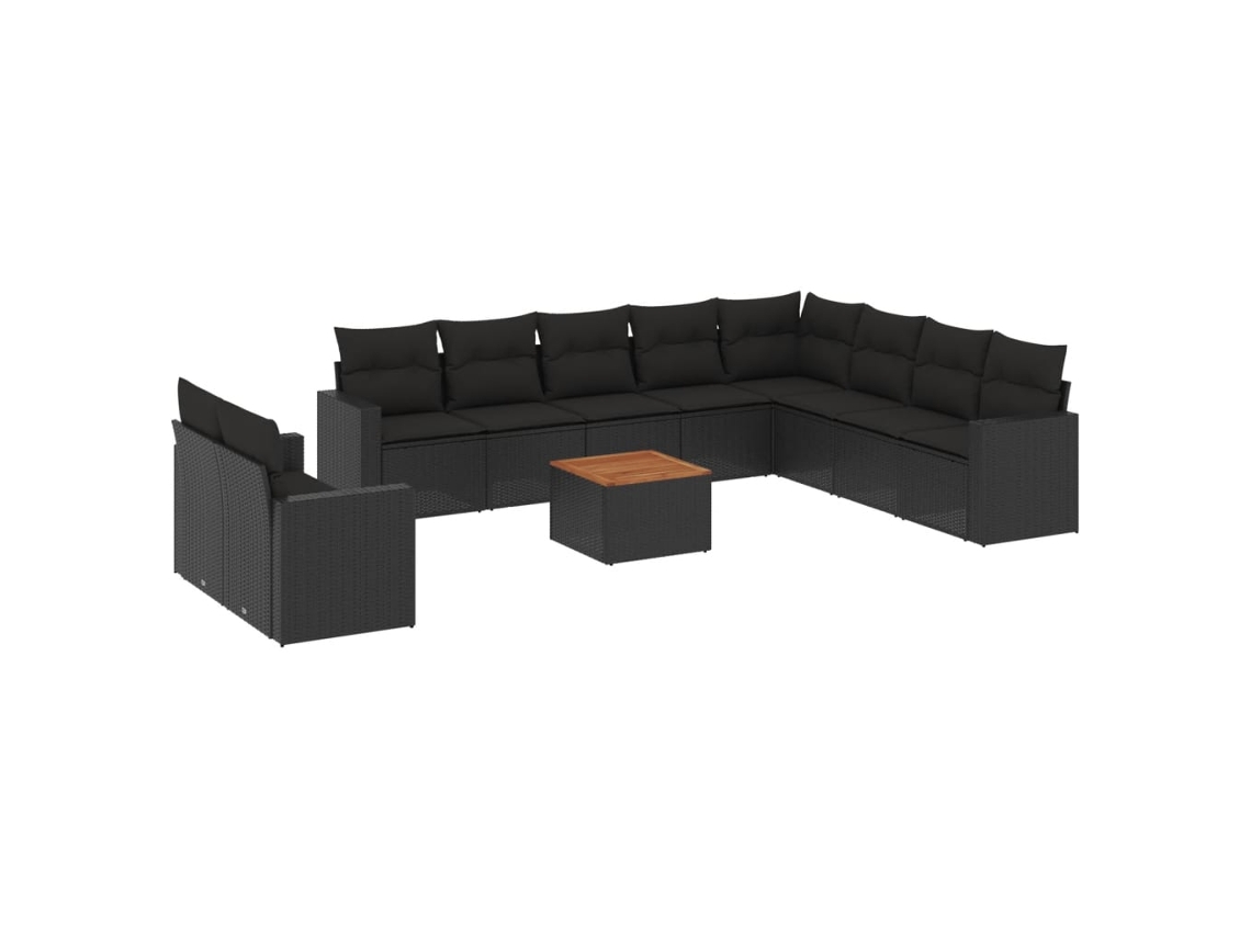 Conjunto 11 de sofás de jardín VIDAXL y cojines ratán sintético negro
