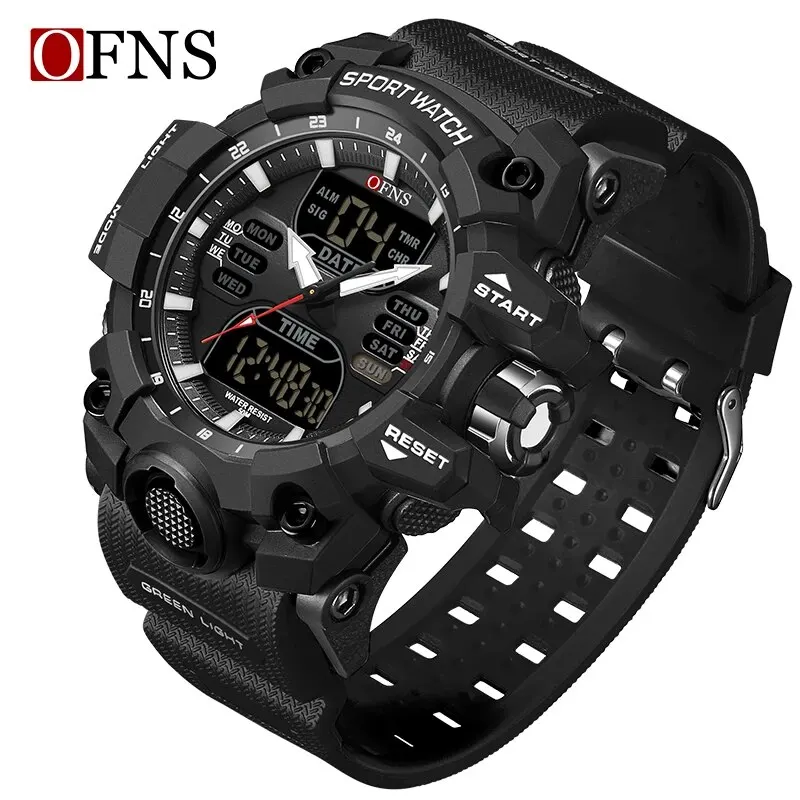 Reloj De Pulsera De Alta Gama Para Hombre Con Doble Pantalla, Resistente Al Agua, Alarma Y Cronómetro (negro).