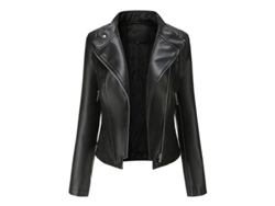 2026-chaqueta De Cuero Falso Slim Fit Para Mujer Con Cremallera Asimétrica Biker Versátil Psw M Negro