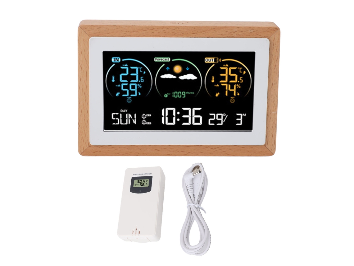 Reloj digital Primerox con pronóstico del tiempo.
