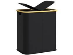 Cesto Ropa 80l 2 Compartimentos Con Tapa, Tela+bambú, 54x34x58,5cm, Negro