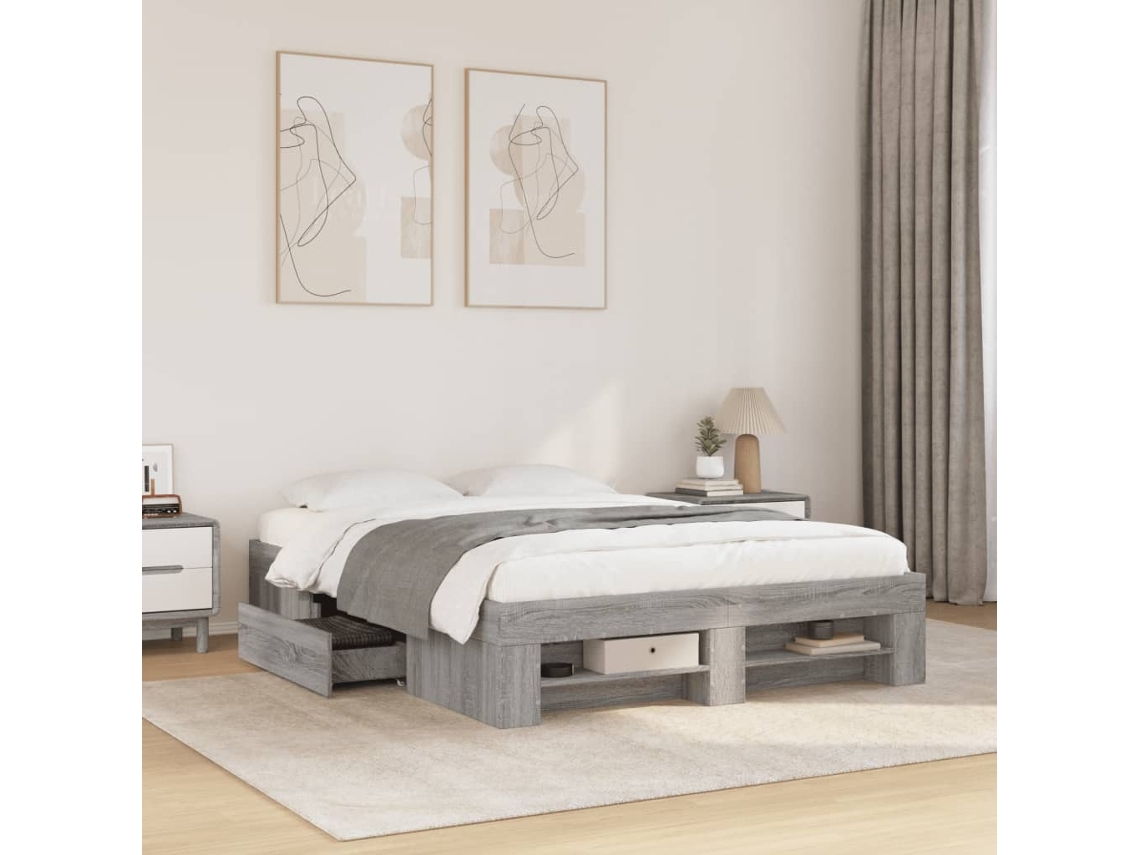 Estructura De Cama Madera De Ingeniería Gris Sonoma 120x190 Cm