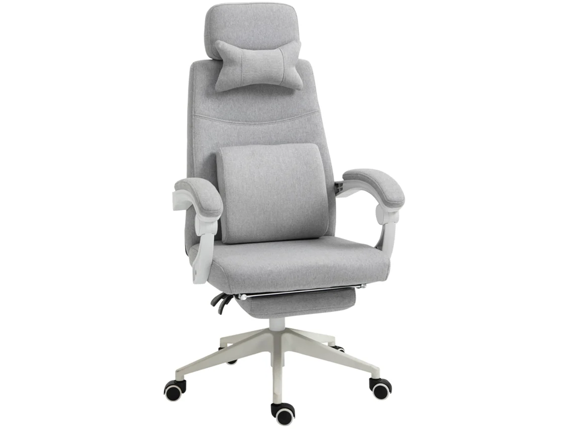 Silla gaming con soporte para la cabeza y la zona lumbar, 62x68x117-127 cm, gris.