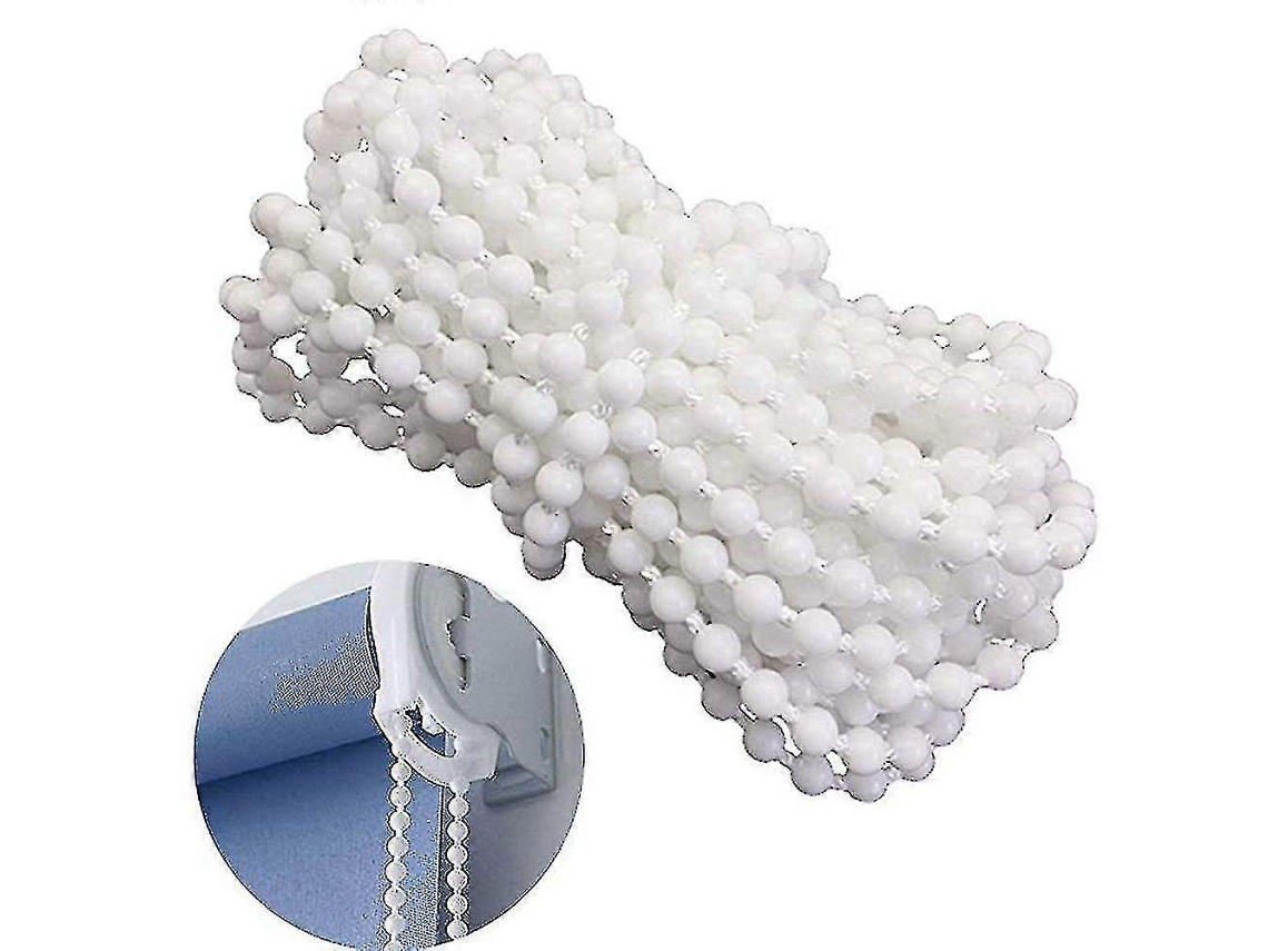 Rebe-cadena De Perlas Plástica 10m Con 10 Conectores Para Persianas Enrollables, Verticales, Romanas Y Venetianas, Color Blanco, 4.5x6mm