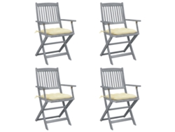 Sillas plegables de exterior de acacia maciza de 4 piezas con cojines DKD Home Decor