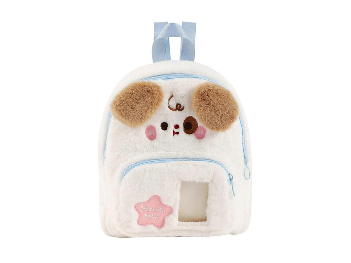 Mochila escolar ligera y práctica con estampado de dibujos animados y peluche, pequeña mochila para estudiantes, blanca.