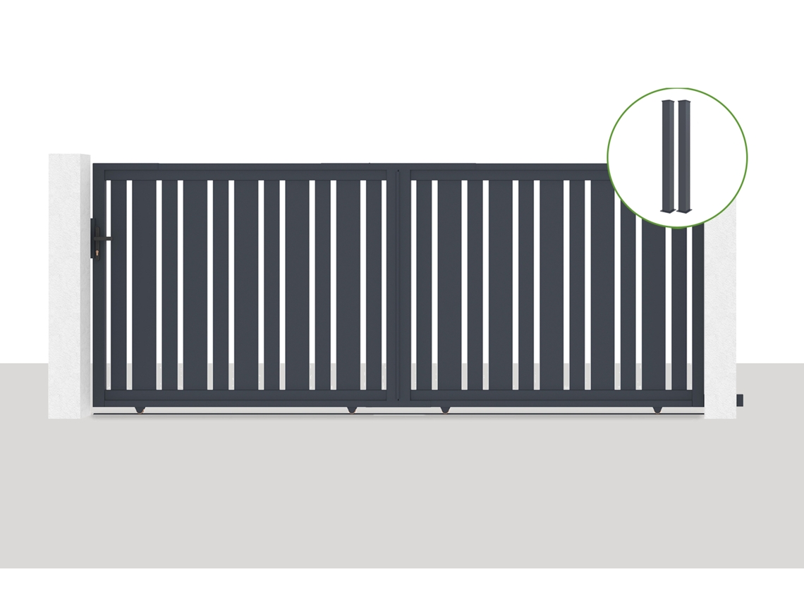 Pack puerta corredera 4m A.160cm veymont + 2 postes eifel a.190cm gris