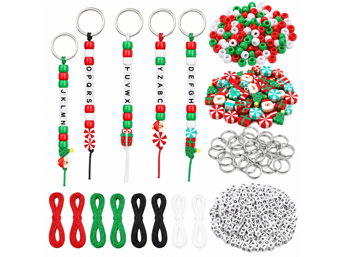 Kit Manualidades Llaveros Polski Cuentas Acrílicas Navidad Multicolor 12 Sets 564 Piezas Con Letras Y Anillas Para Bolsos Y Regalos