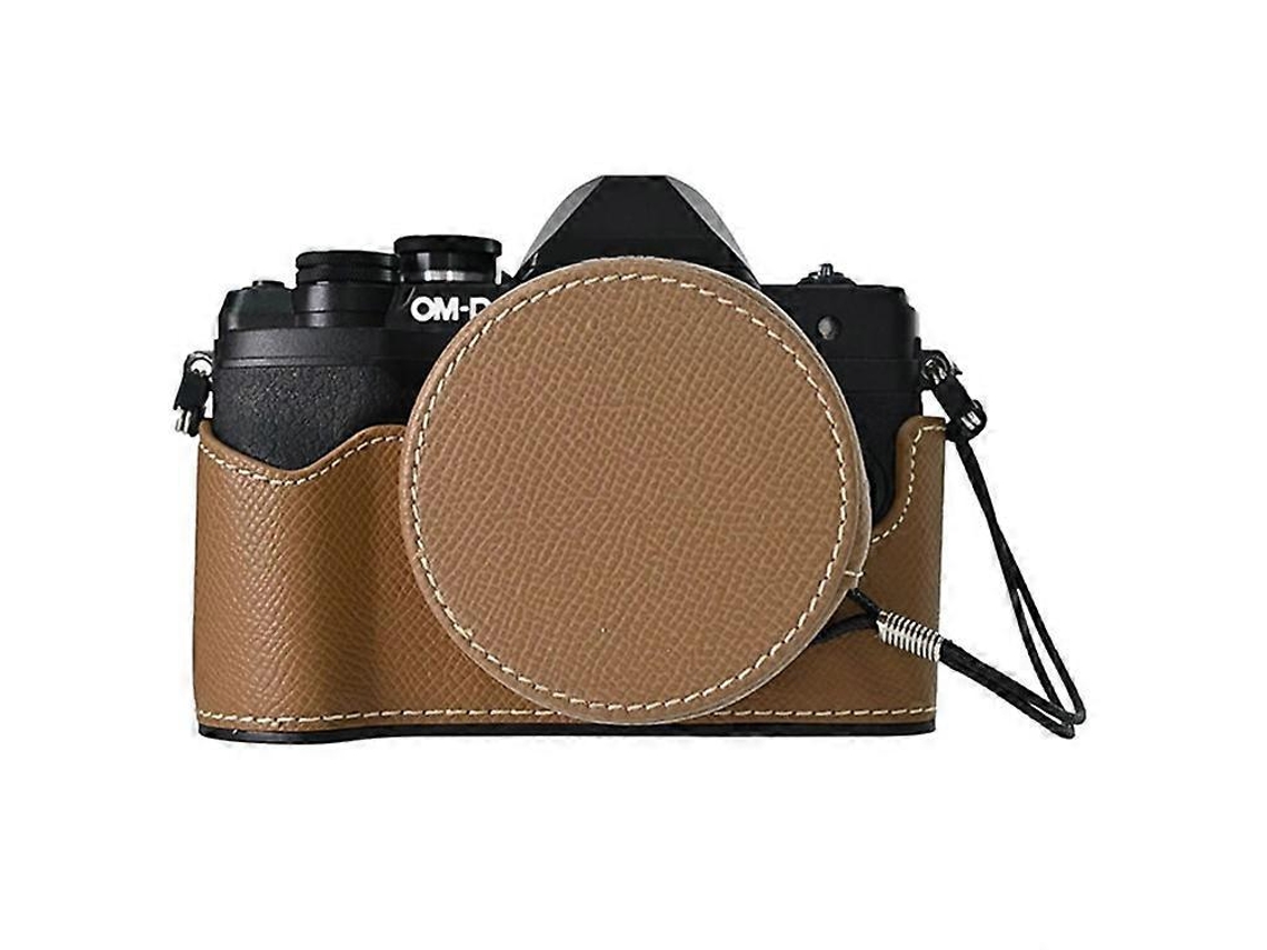 Estuche de cuero semienvuelto con tapa de lente para cámara Olympus OM DE M10 Mark IV