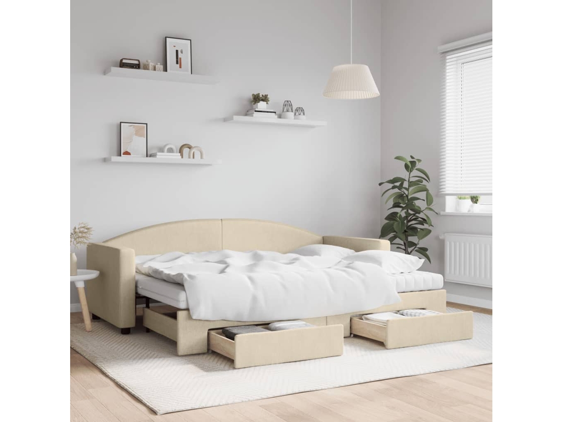 Sofá Cama Nido Con Cajones Tela Color Crema 80x200 Cm