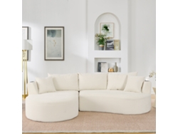 Sofá de 3 plazas con chaise longue a la izquierda, terciopelo acanalado, portavasos, cojines incluidos, envasado al vacío, color beige.