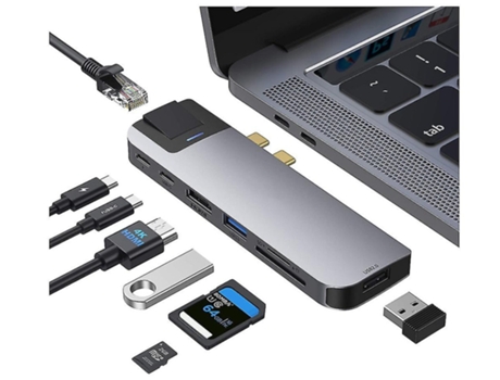 Adaptador Usb C Hub Mac con Ethernet Rj45 Hdmi 4K Thunderbolt 3 Pd 100W Puerto Tipo C Puerto Usb 3.0/2.0 Lectura De Tarjetas Sd/Tf Base Usb C BISBI...