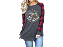 2026altiro-Camiseta navideña para mujer con cuello redondo, mangas raglán, estampado de guirnalda y cuadrados cruzados, gris, talla M
