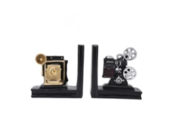 Sujetalibros decorativos vintage con forma de cámara o proyector de resina.
