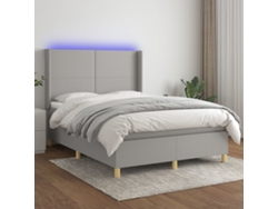 Cama Box Spring Colchón Y Luces Led Tela Gris Claro 140x190 Cm
