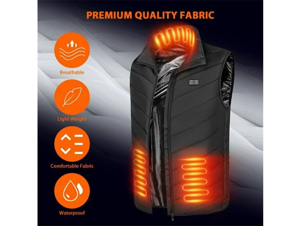 Preto3xl Tengoo Colete Aquecido Elétrico 9 Áreas Lavável Unissex Externo Inverno 2 Níveis Controle Temperatura
