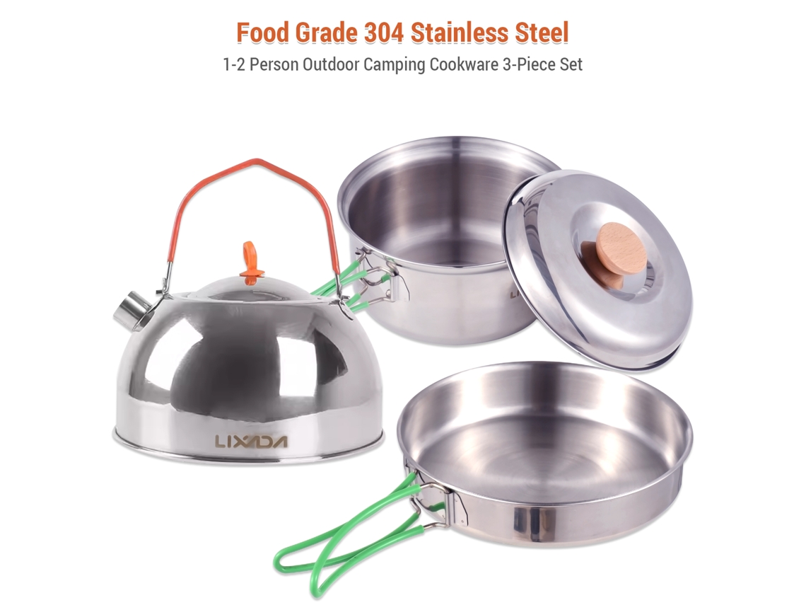 Juego de cocina portátil de acero inoxidable para camping, para 1-2 personas.
