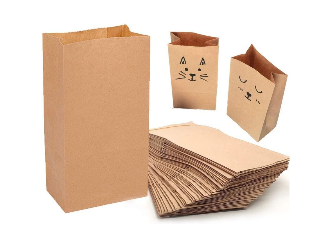 Bolsas de papel kraft para alimentos Rebe-100, sin forro, base cuadrada, reutilizables y decorativas.