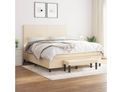 Cama Box Spring Con Colchón Tela Color Crema 160x200 Cm