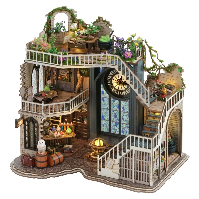 Sujetalibros Cabaña Del Mago, Casa Misteriosa En Miniatura De Madera 3d