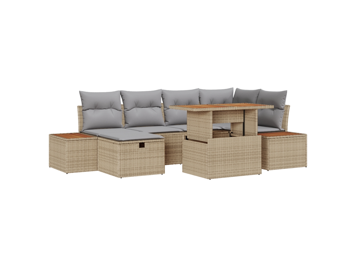 Conjunto 7 De Sofá De Jardín Con Cojines Vidaxl Beige De Ratán Polipropileno